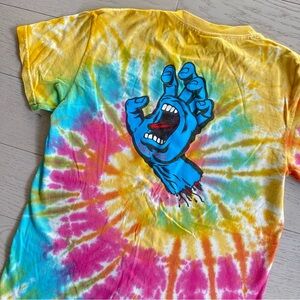 Santa Cruz Skateboards Screaming Hand Colorful Rainbow Tie Dye Cotton Tee Shirt